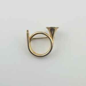 Small Gold Tone French Horn Brooch Pin